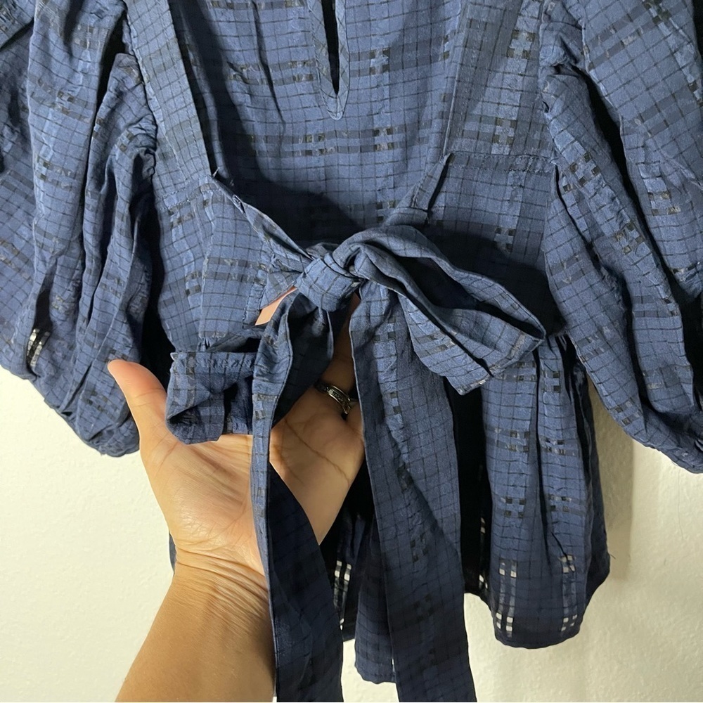 Moon River Square neck puff sleeve navy blue babydoll top XS NWT - Picture 6 of 11